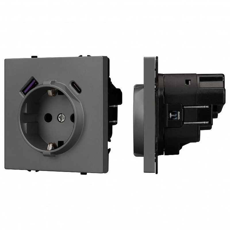 Розетка с заземлением и 2хUSB type A, без рамки Arlight SCT 054287 цвет Серый