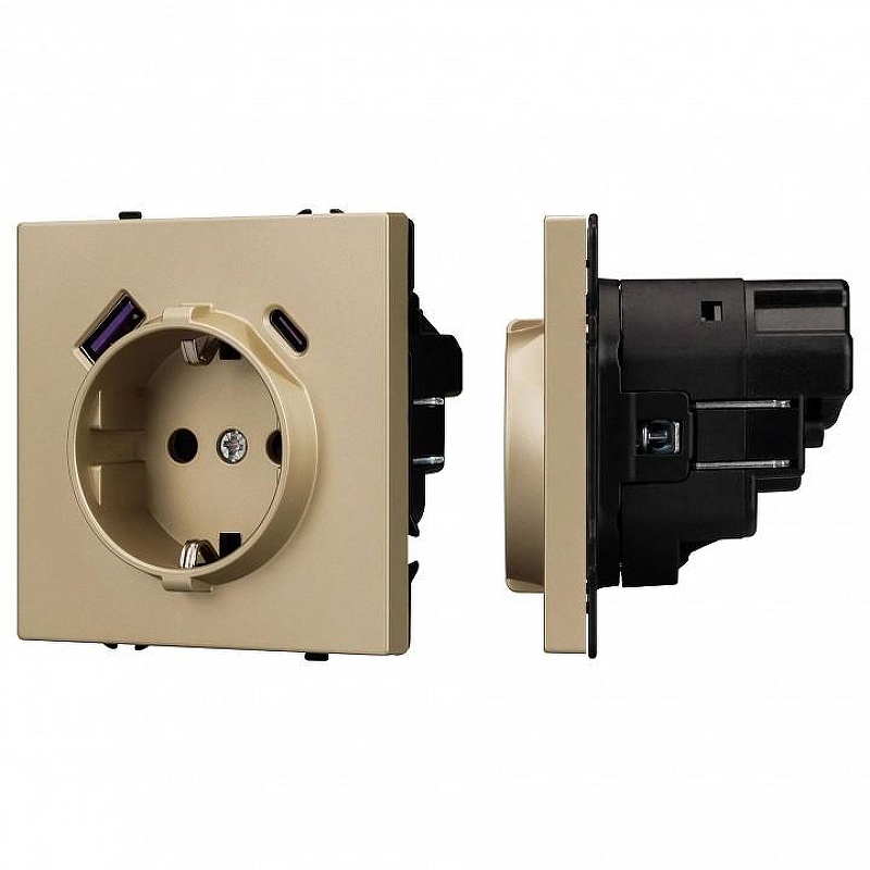 Розетка с заземлением и 2хUSB type A, без рамки Arlight SCT 054286 цвет Золото