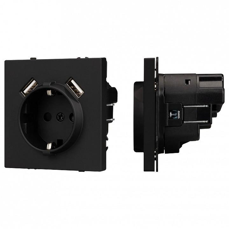 Розетка с заземлением и 2хUSB type A, без рамки Arlight SCT 054289 цвет Черный