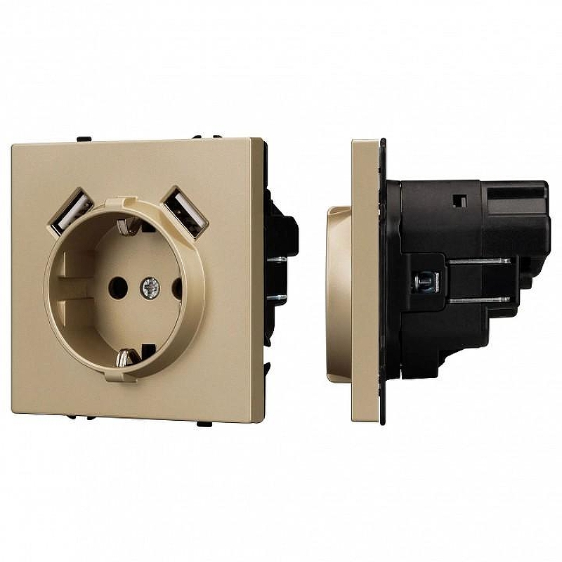 Розетка с заземлением и 2хUSB type A, без рамки Arlight SCT 054290 цвет Золото