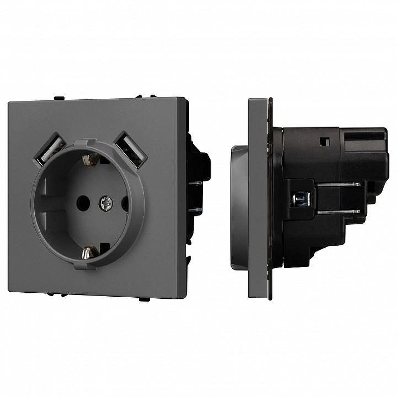 Розетка с заземлением и 2хUSB type A, без рамки Arlight SCT 054291 цвет Серый