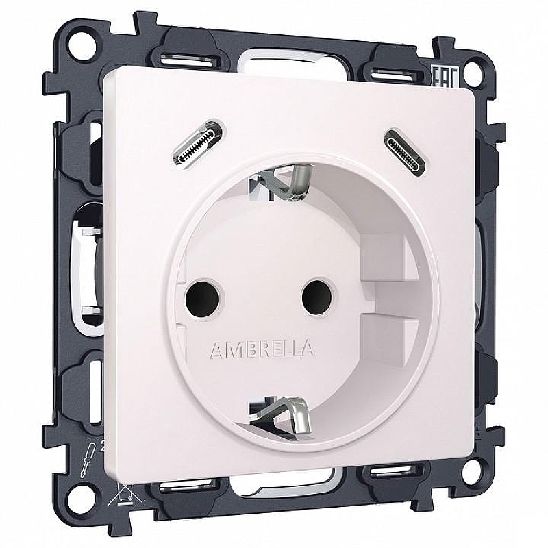 Розетка с заземлением и 2хUSB type C, без рамки Ambrella Volt MA MA210510 цвет Жемчужный