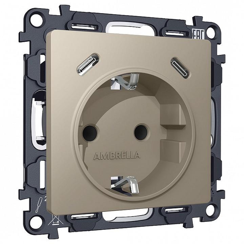 Розетка с заземлением и 2хUSB type C, без рамки Ambrella Volt MA MA370510 цвет Бежевый, Серый