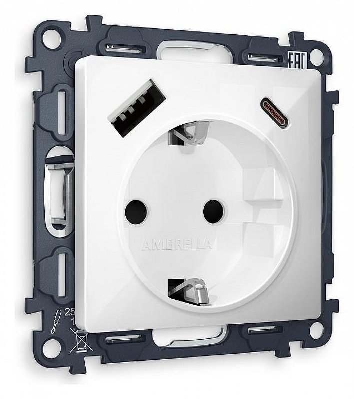 Розетка с заземлением и 2хUSB type A и C, без рамки Ambrella Volt Quant MA110010 цвет Белый