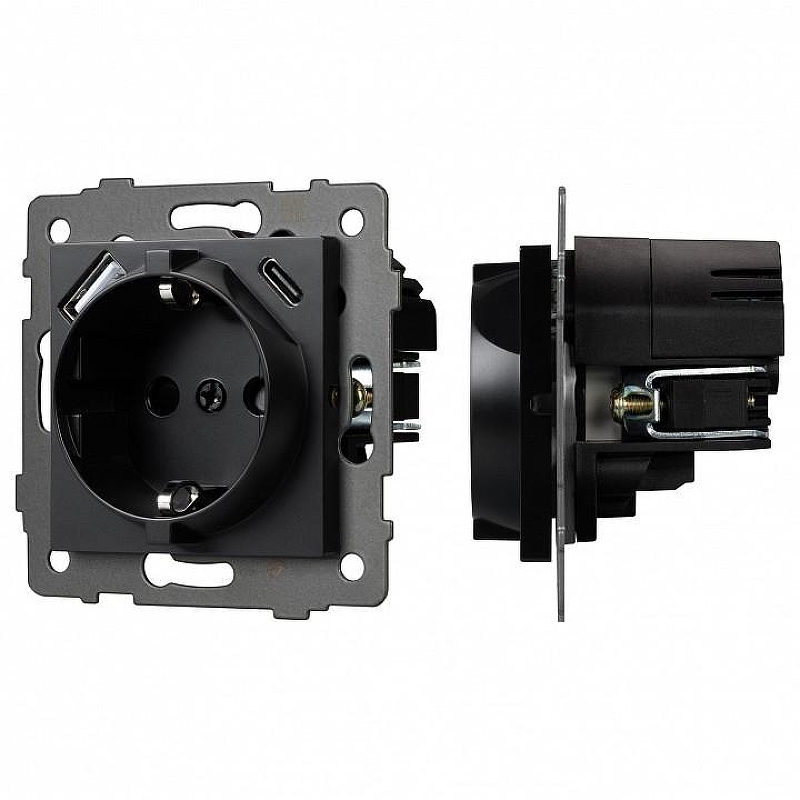 Розетка с заземлением и 2хUSB type A и C, без рамки Arlight SCT 049830 цвет Черный