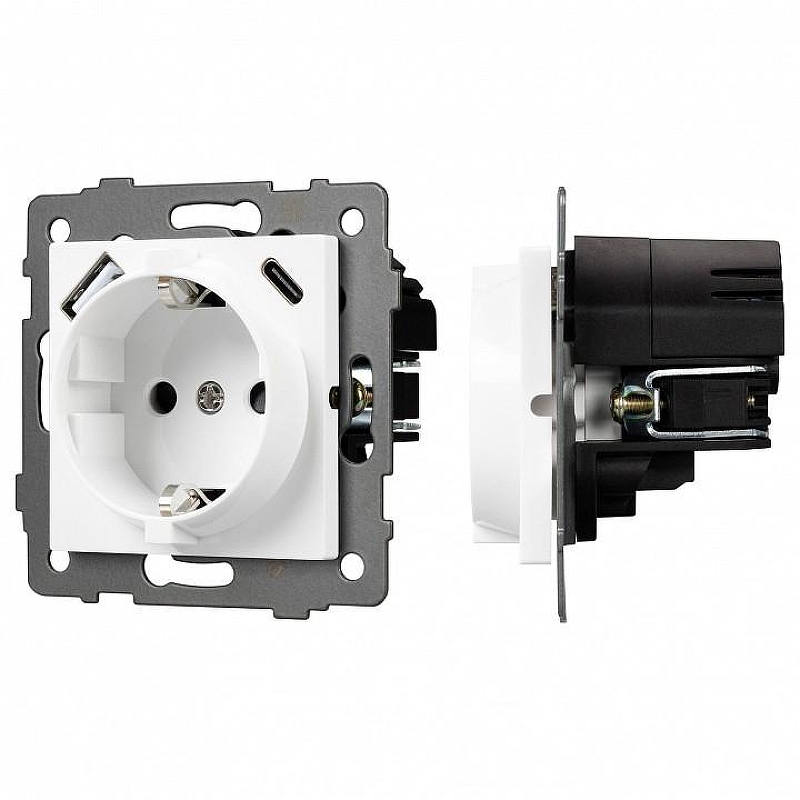 Розетка с заземлением и 2хUSB type A и C, без рамки Arlight SCT 049822 цвет Белый