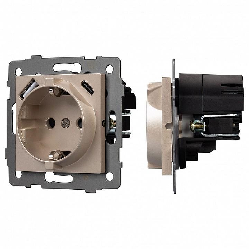Розетка с заземлением и 2хUSB type A и C, без рамки Arlight SCT 049832 цвет Золото
