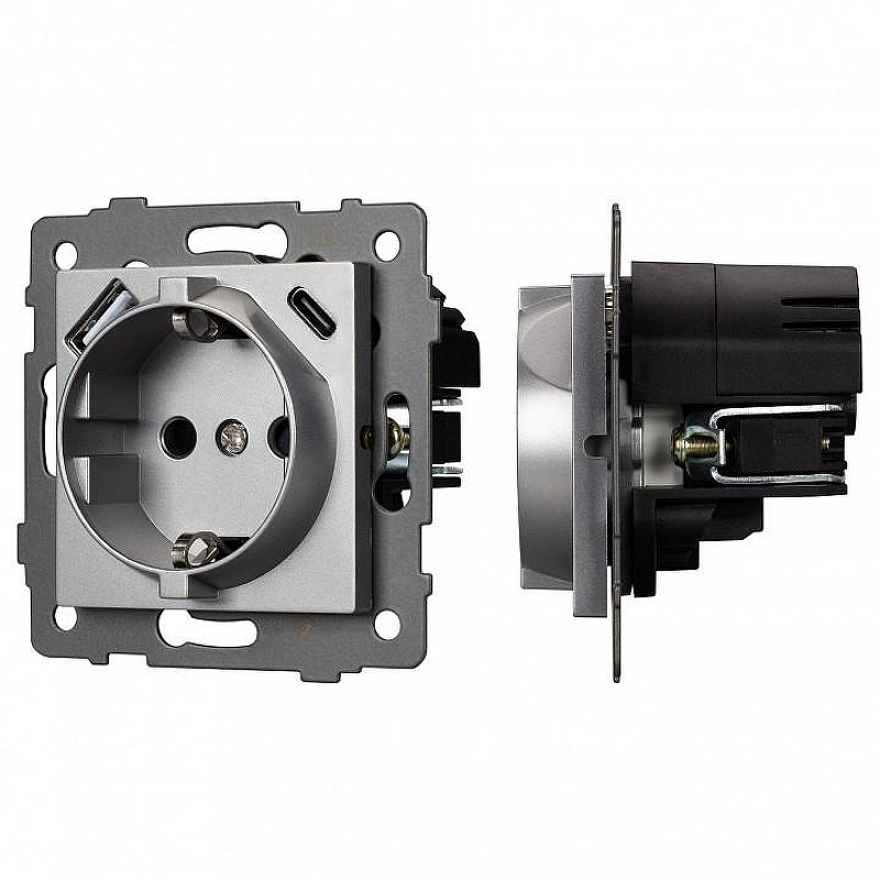 Розетка с заземлением и 2хUSB type A и C, без рамки Arlight SCT 049831 цвет Серый