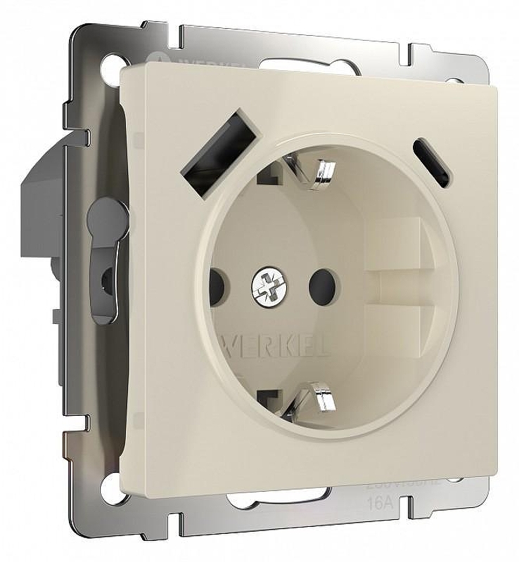 Розетка с заземлением и со шторками и 2хUSB, без рамки Werkel слоновая кость W1171703 цвет Слоновая кость