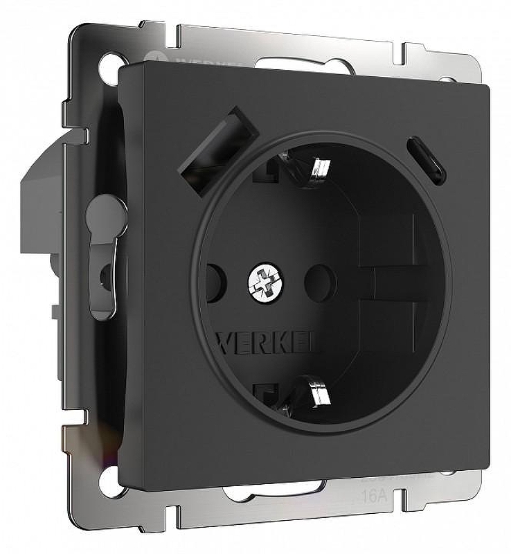 Розетка с заземлением и со шторками и USB, без рамки Werkel черный W1171708 цвет Черный