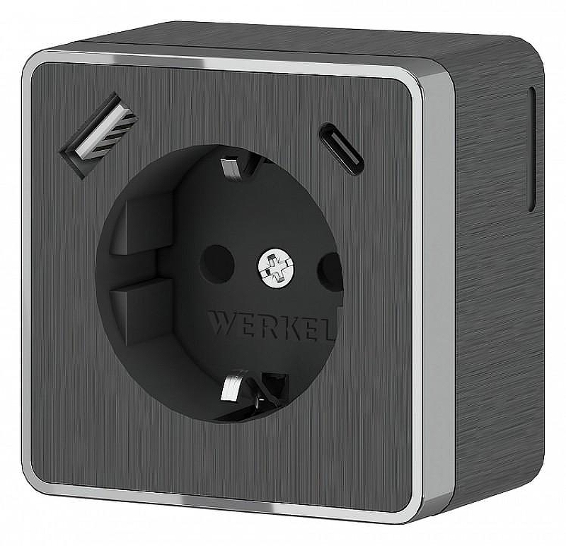 Розетка с заземлением и со шторками и USB Werkel Gallant (графит рифленый) W5071704 цвет Графит