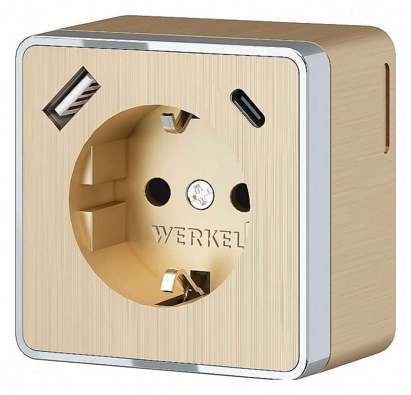 Розетка с заземлением и со шторками и USB Werkel Gallant (шампань рифленый) W5071710 цвет Бежевый