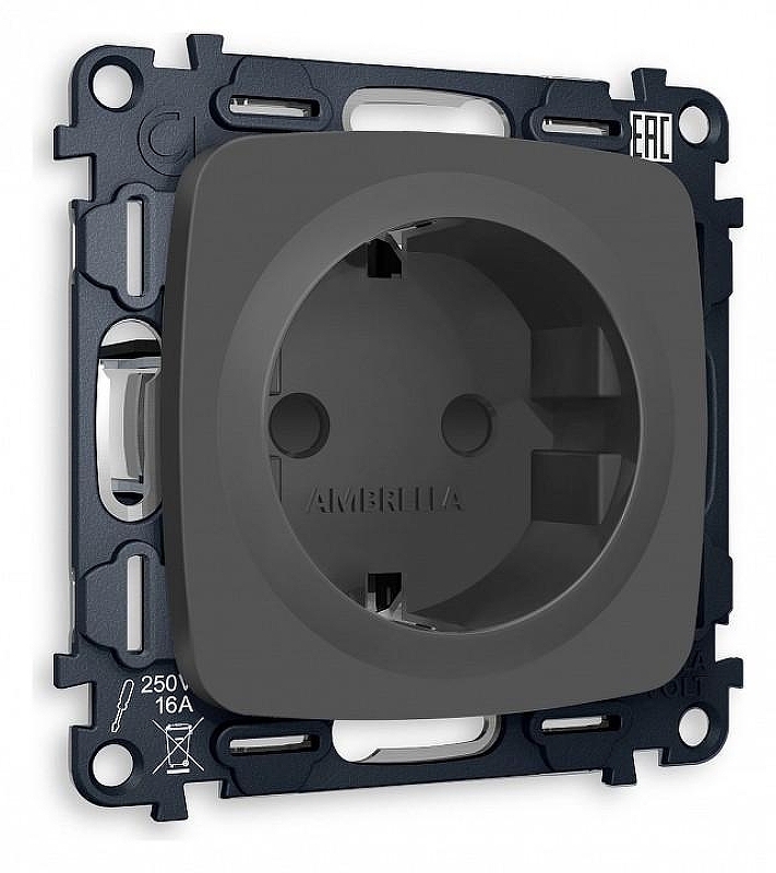 Розетка с заземлением и со шторкой, без рамки Ambrella Volt Quant MO907010 цвет Графит