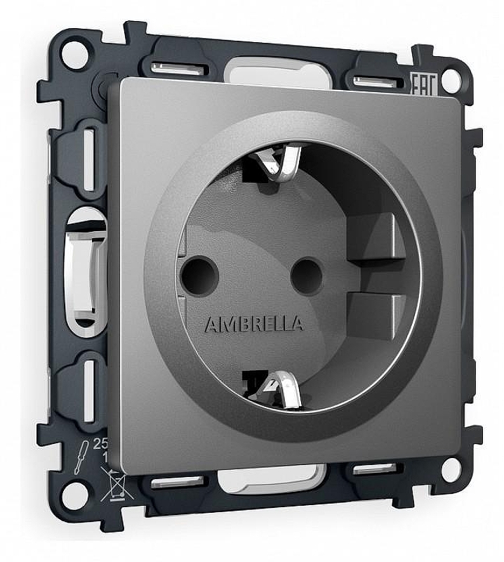 Розетка с заземлением и со шторкой, без рамки Ambrella Volt Quant MA657010 цвет Антрацит