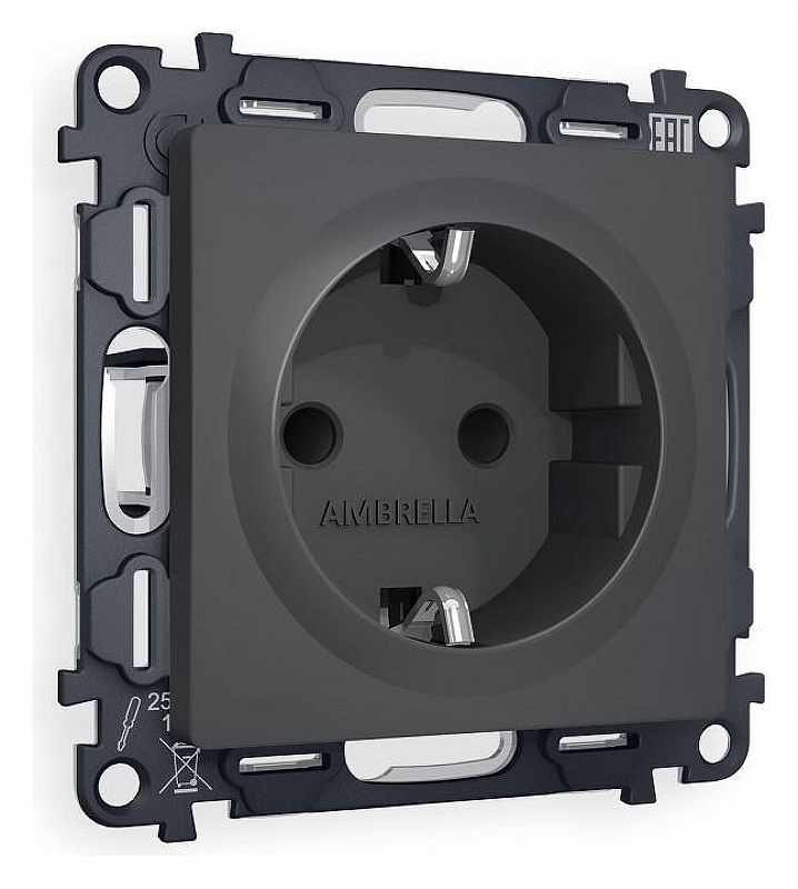 Розетка с заземлением и со шторкой, без рамки Ambrella Volt Quant MA907010 цвет Графит