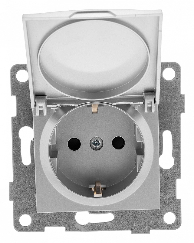 Розетка с заземлением и со шторкой, без рамки с крышкой Gusi Electric UGRA С11Р91-004 цвет Серебро
