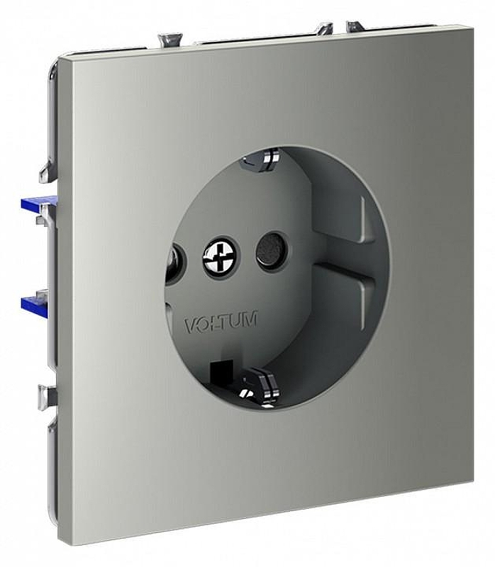 Розетка с заземлением и со шторкой, без рамки Voltum S70 VLS040205 цвет Сталь