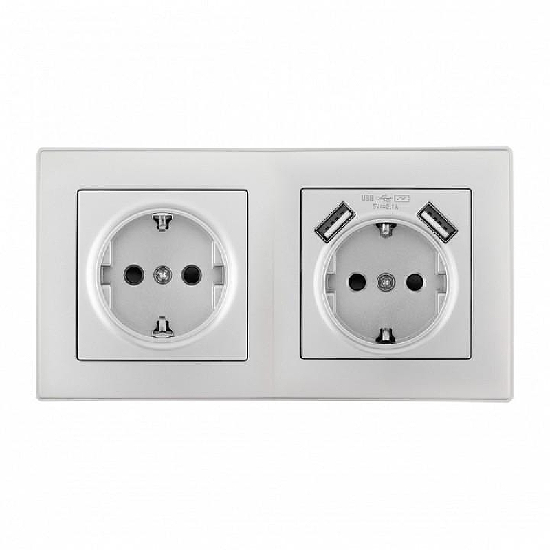 Розетка с заземлением и со шторкой и 2хUSB Arte Milano SET06-2 SET06-2-47-1-40-1 silver цвет Серебро
