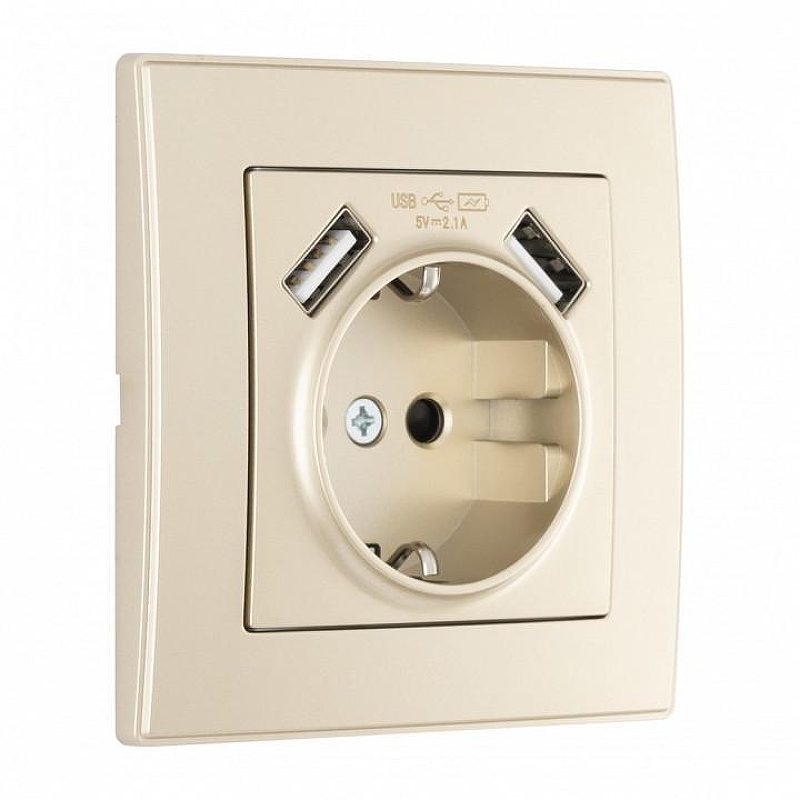 Розетка с заземлением и со шторкой и 2хUSB Arte Milano SET06-1 SET06-1-47-1 shampan цвет Бежевый