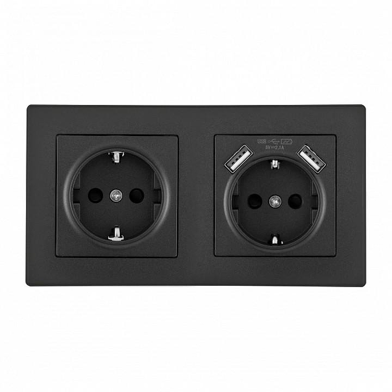 Розетка с заземлением и со шторкой и 2хUSB Arte Milano SET06-2 SET06-2-47-1-40-1 black цвет Черный
