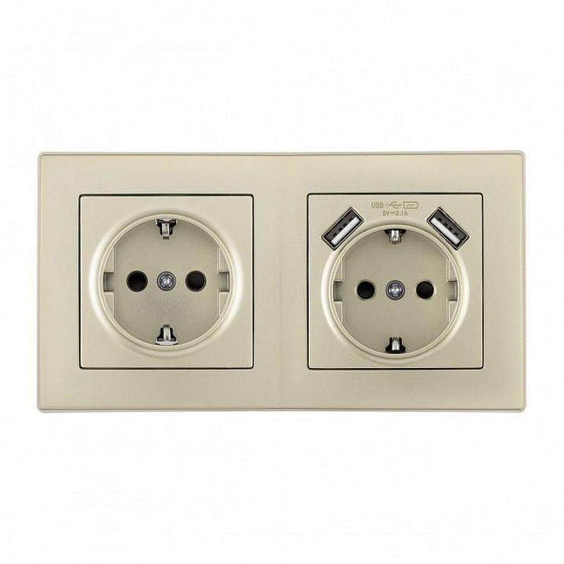Розетка с заземлением и со шторкой и 2хUSB Arte Milano SET06-2 SET06-2-47-1-40-1 shampan цвет Бежевый