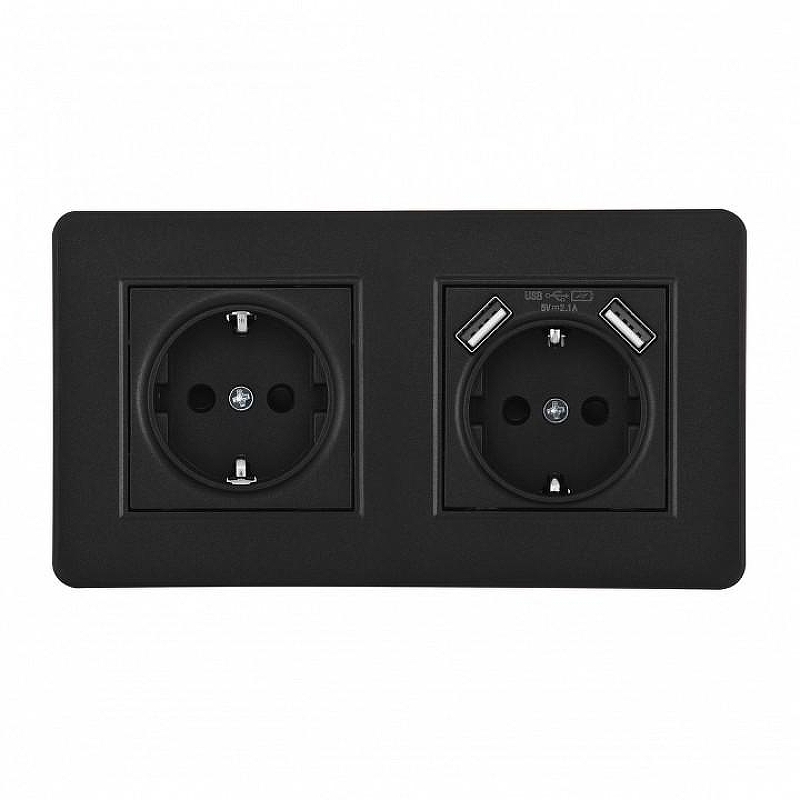 Розетка с заземлением и со шторкой и 2хUSB Arte Milano SET16-2 SET16-2-47-1-40-1 black цвет Черный