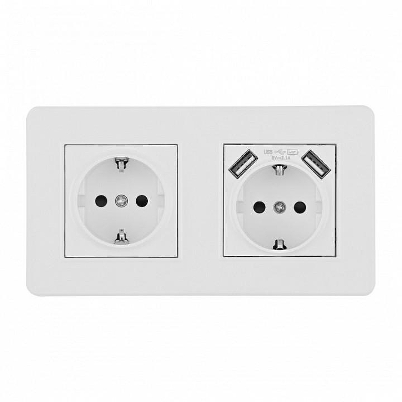 Розетка с заземлением и со шторкой и 2хUSB Arte Milano SET16-2 SET16-2-47-1-40-1 white цвет Белый