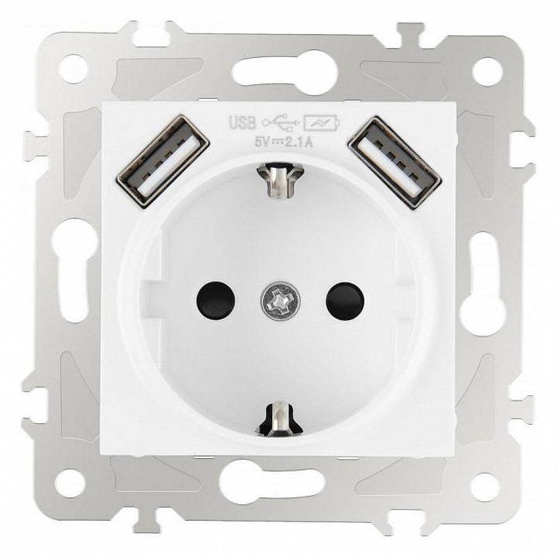 Розетка с заземлением и со шторкой и 2хUSB, без рамки Arte Milano am-203 203.47-1.white цвет Белый