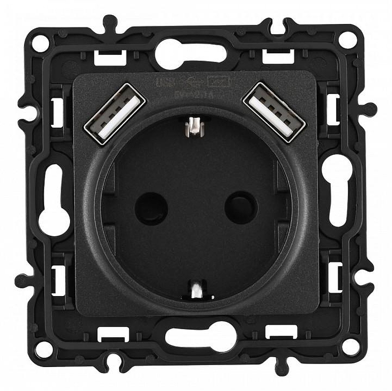 Розетка с заземлением и со шторкой и 2хUSB, без рамки Arte Milano am-217 217.47-1.black цвет Черный