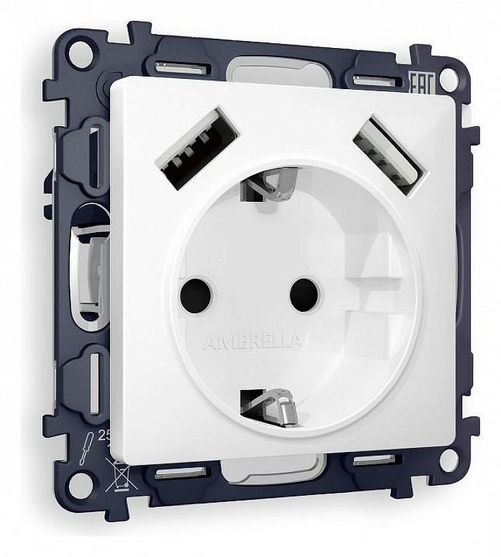 Розетка с заземлением и со шторкой и 2хUSB type A, без рамки Ambrella Volt Quant MA109010 цвет Белый