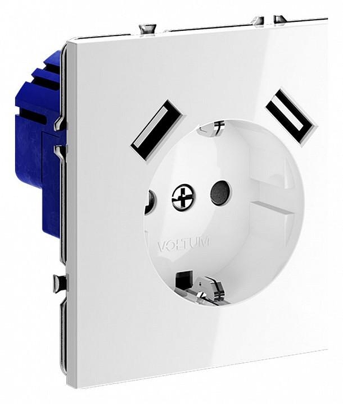 Розетка с заземлением и со шторкой и 2хUSB type A, без рамки Voltum S70 VLS040401 цвет Белый