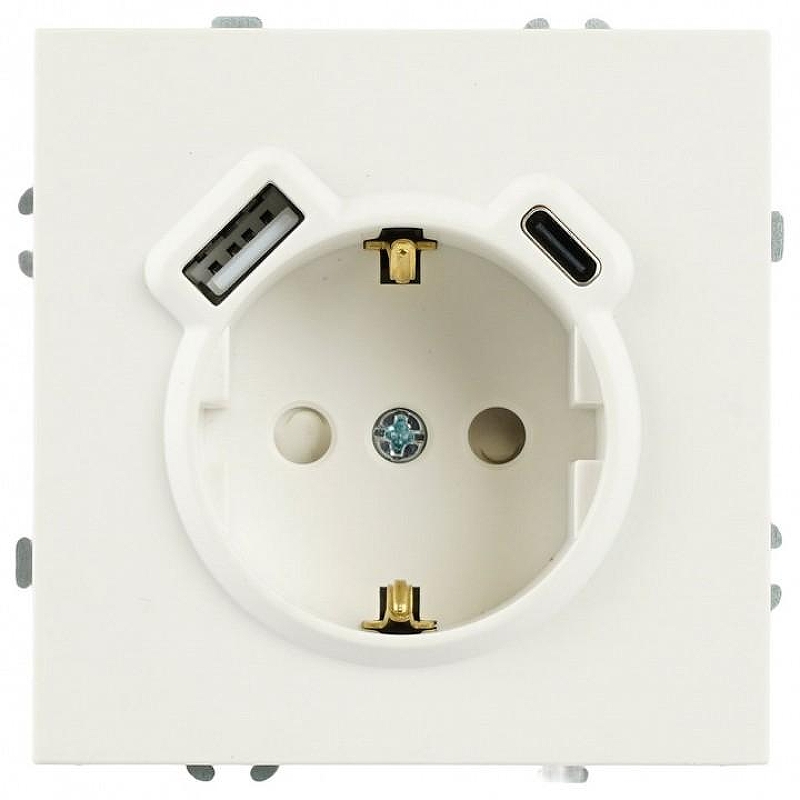 Розетка с заземлением и со шторкой и 2хUSB type A и C, без рамки Stekker Эмили 50217 цвет Белый