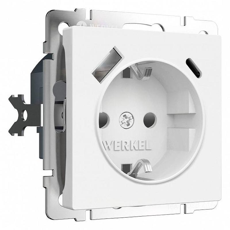 Розетка с заземлением и со шторкой и 2хUSB type A и C, без рамки Werkel белый матовый W1171761 цвет Белый