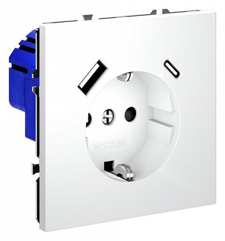 Розетка с заземлением и со шторкой и 2хUSB type A и C, без рамки Voltum S70 VLS040502 цвет Белый