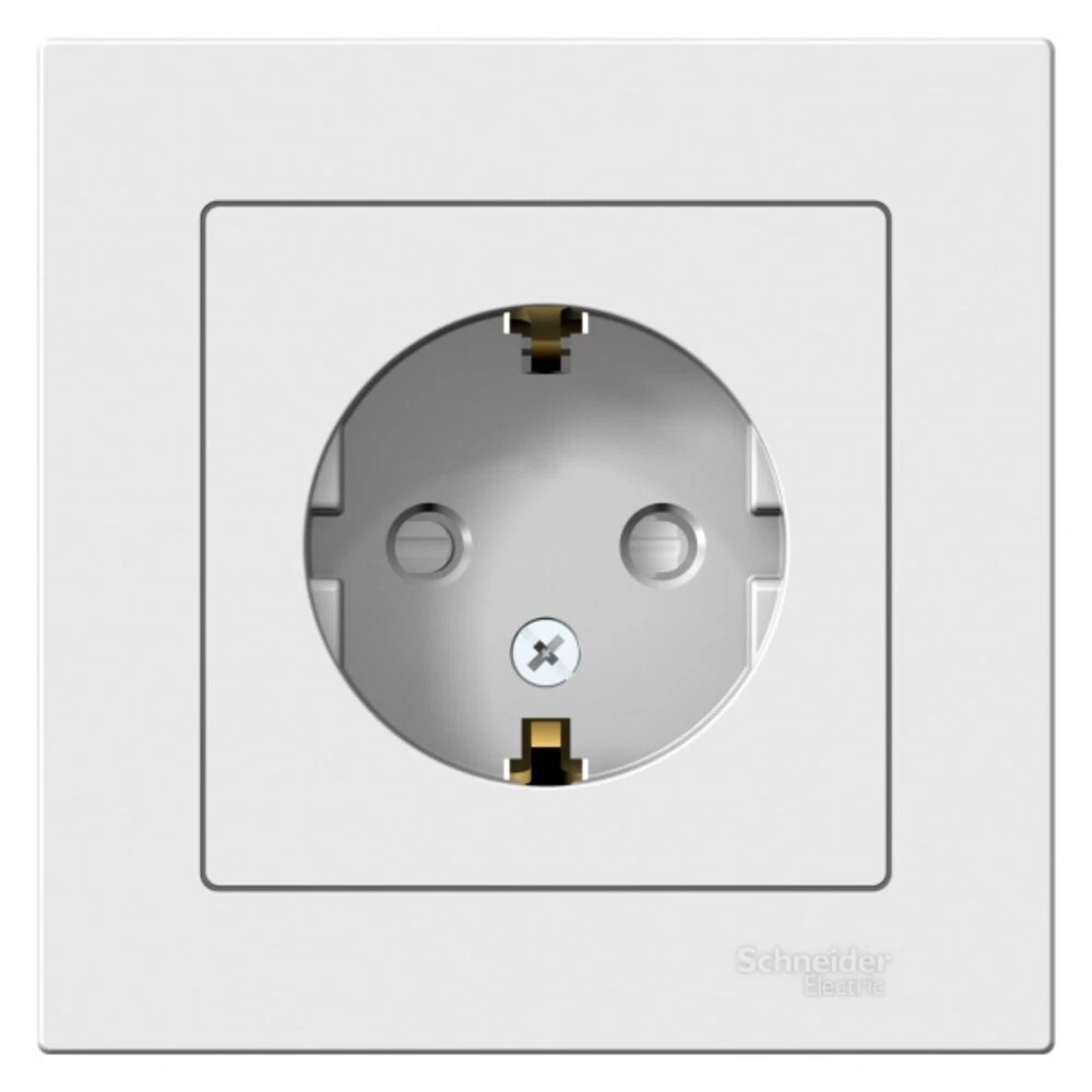 Розетка Systeme Electric AtlasDesign встраиваемая белая с заземлением со шторками (ATN000144)