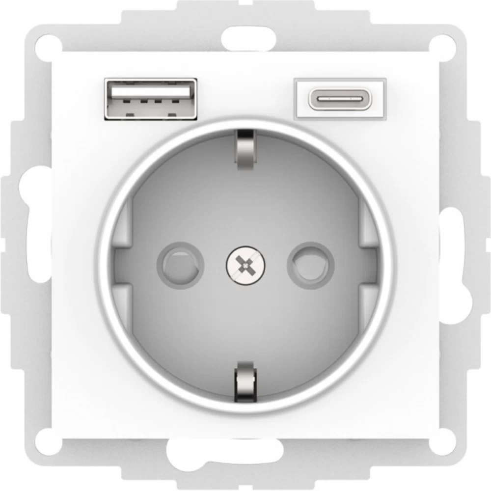 Розетка Systeme Electric AtlasDesign встраиваемая белая USB-A/ Type-C (ATN000132)