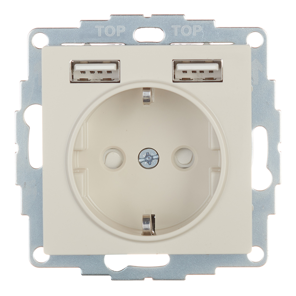 Розетка Systeme Electric AtlasDesign встраиваемая бежевая с заземлением 2хUSB-А (ATN000230)