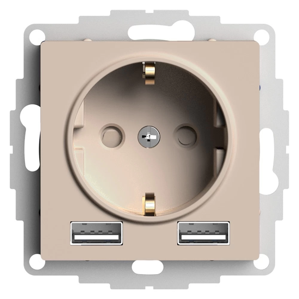 Розетка Systeme Electric AtlasDesign встраиваемая песочная с заземлением 2хUSB-А (ATN001230)