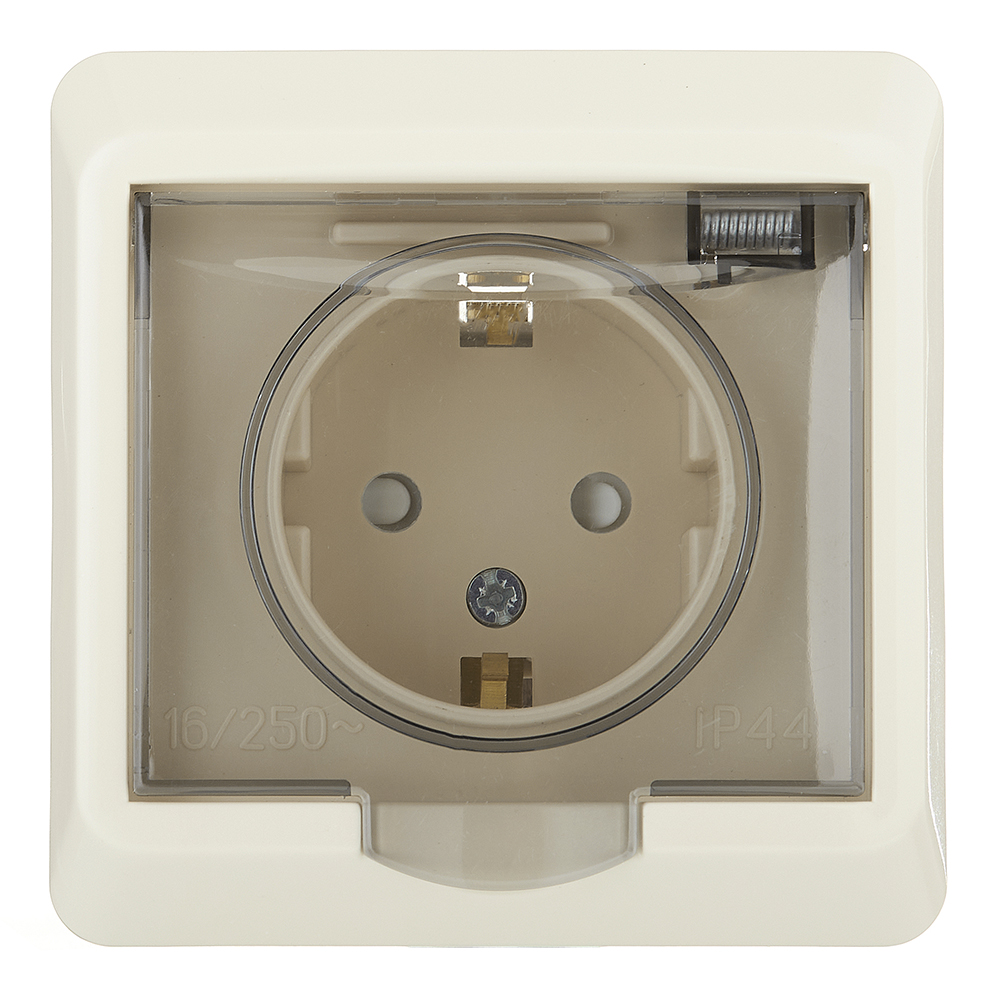 Розетка Systeme Electric Этюд встраиваемая бежевая с крышкой (PC16-044K)