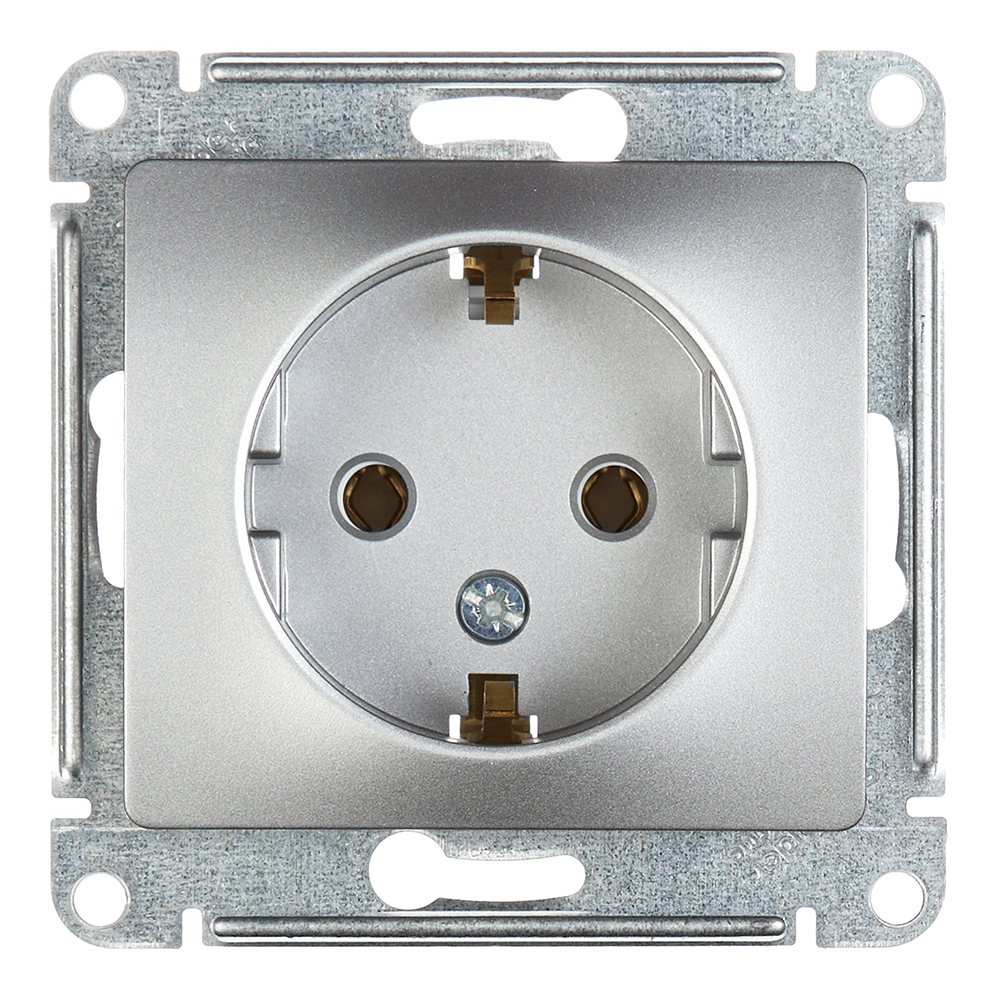 Розетка Systeme Electric Glossa встраиваемая алюминий с заземлением (GSL000343)