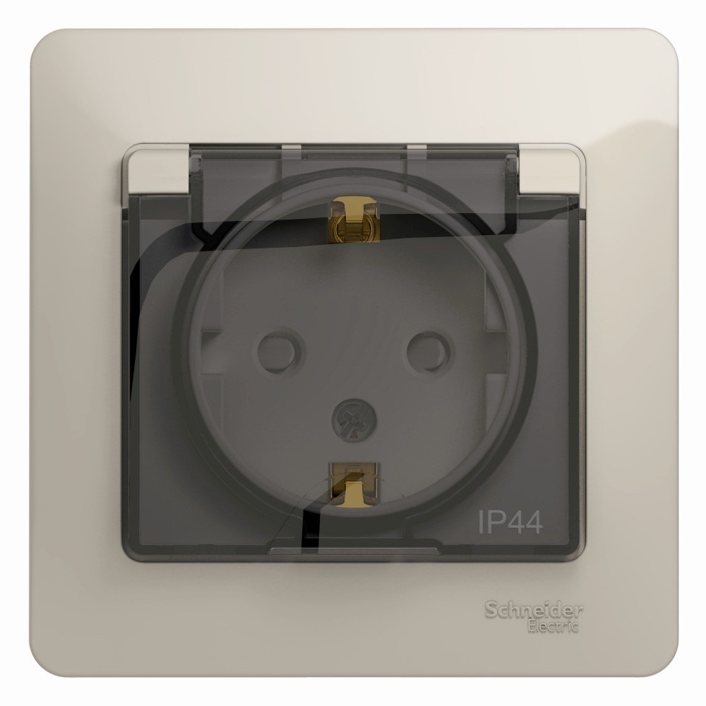 Розетка Systeme Electric Glossa встраиваемая молочная с заземлением со шторками с крышкой (GSL000948)