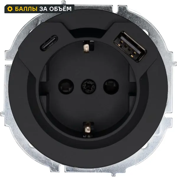 Розетка TC+USB встраиваемая Lezard Osen с заземлением цвет черный