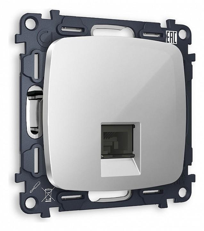 Розетка телефонная RJ-11 со шторкой, без рамки Ambrella Volt Quant MO412030 цвет Серебро