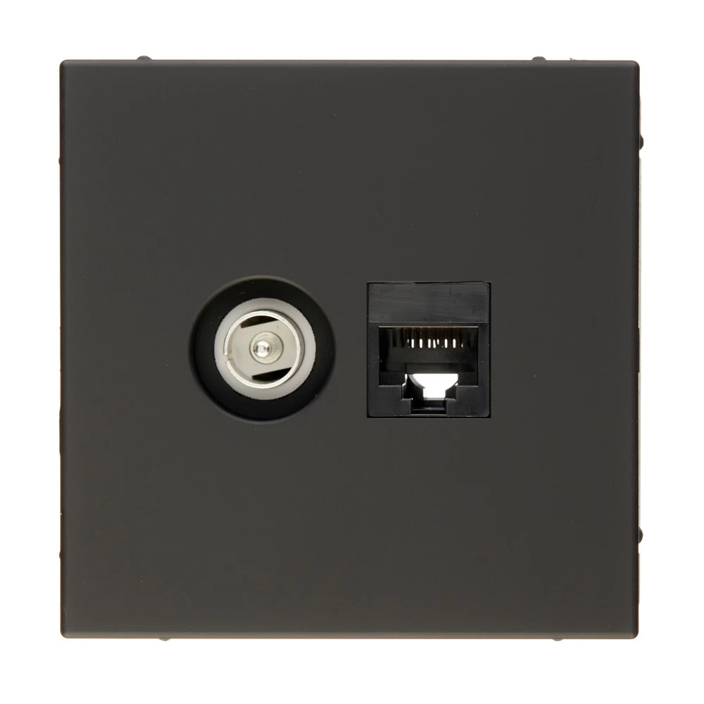 Розетка телевизионная/ компьютерная Systeme Electric ArtGallery встраиваемая карбон TV/ RJ45 (GAL001089)