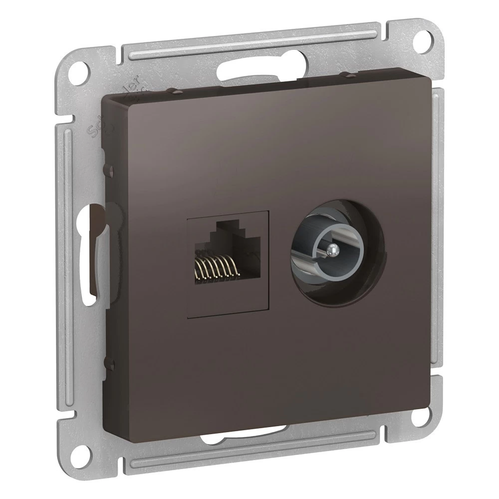 Розетка телевизионная/ компьютерная Systeme Electric AtlasDesign встраиваемая мокко TV/ RJ45 (ATN000689)