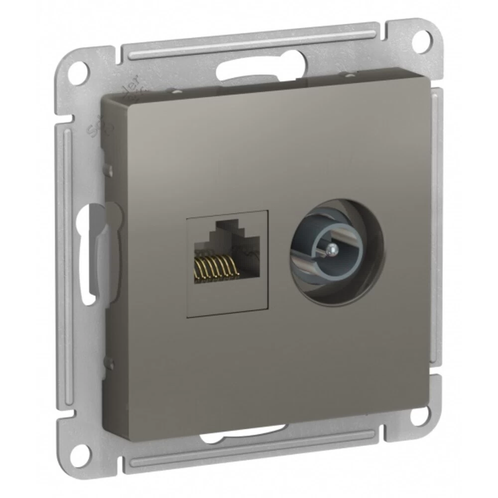 Розетка телевизионная/ компьютерная Systeme Electric AtlasDesign встраиваемая сталь TV/ RJ45 (ATN000989)