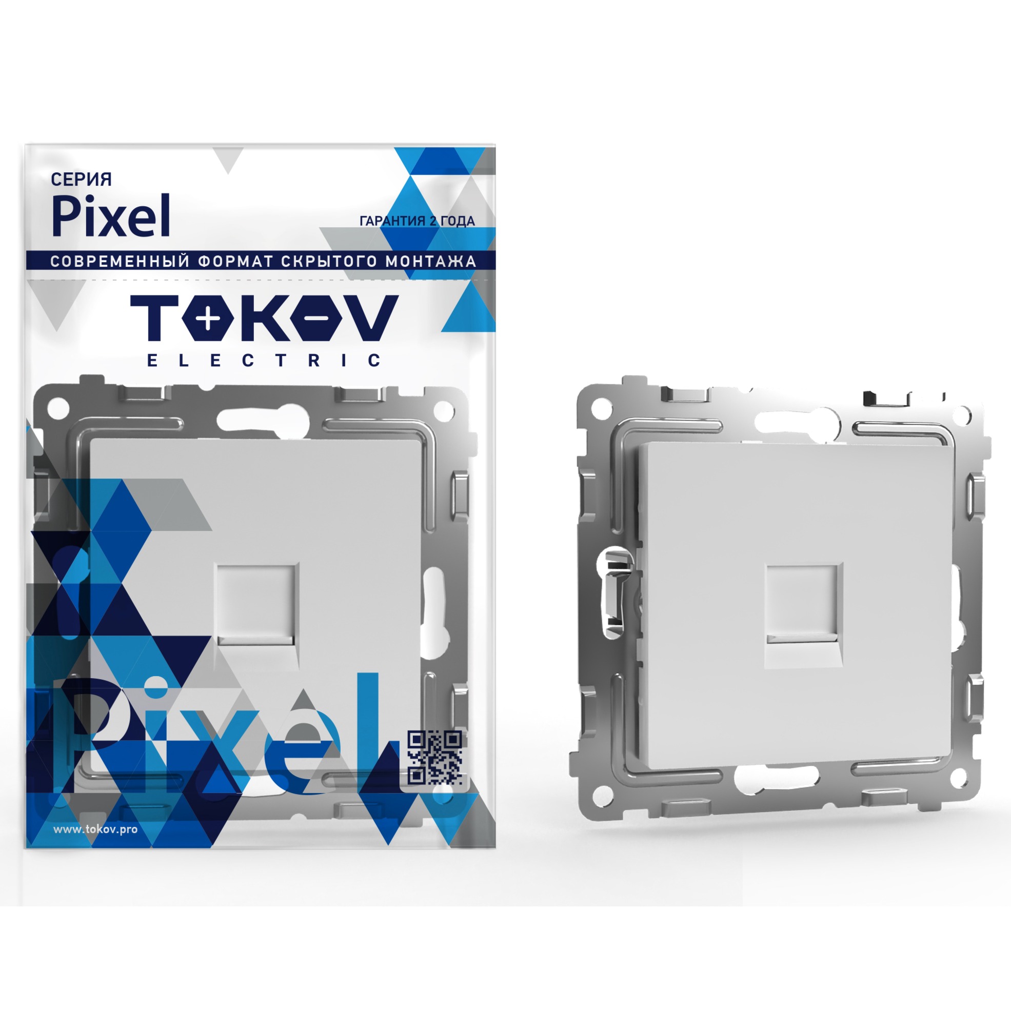 Розетка Tokov Electric Pixel телефонная 1-м RJ11 белая