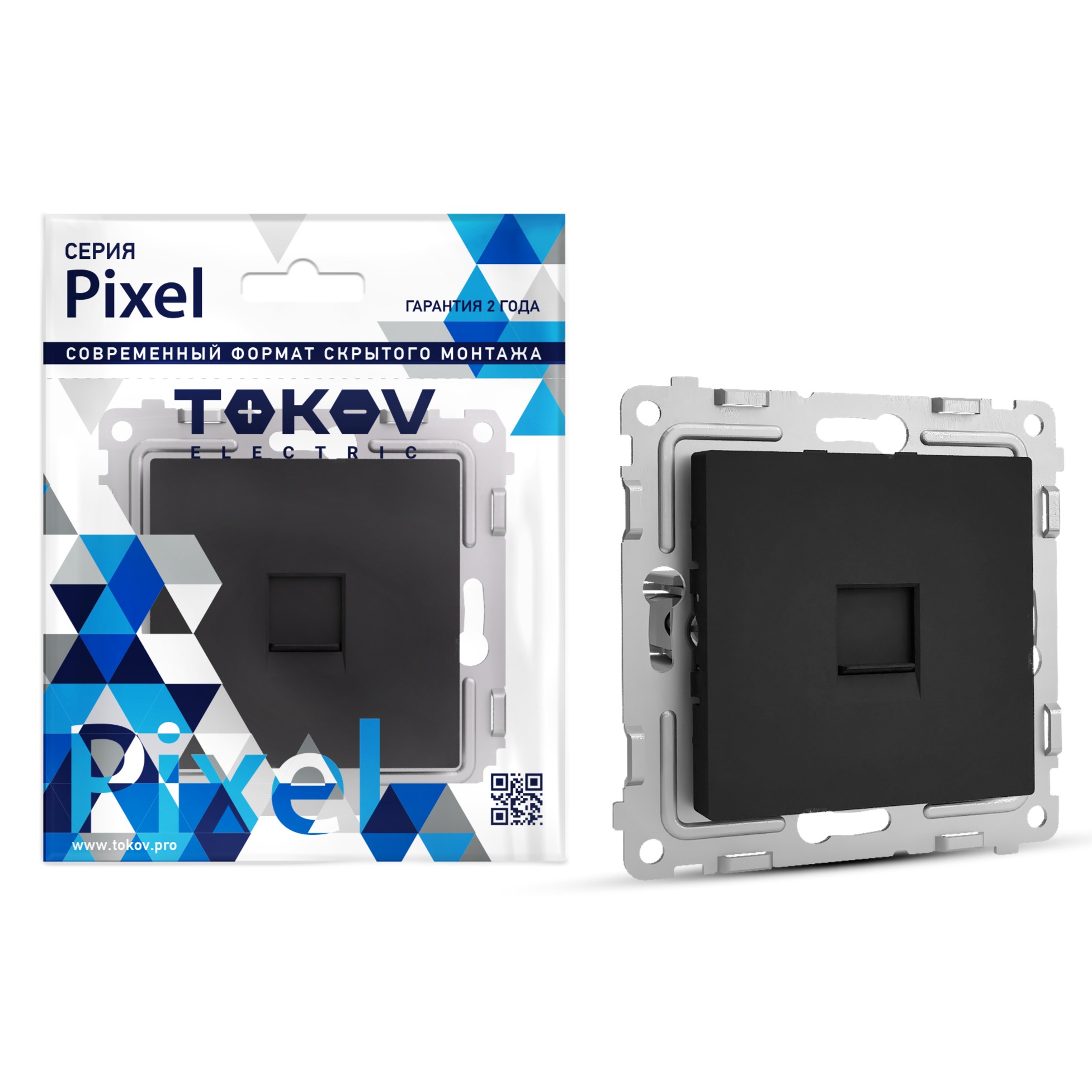 Розетка Tokov Electric Pixel телефонная 1-м RJ11 цвет карбоновый