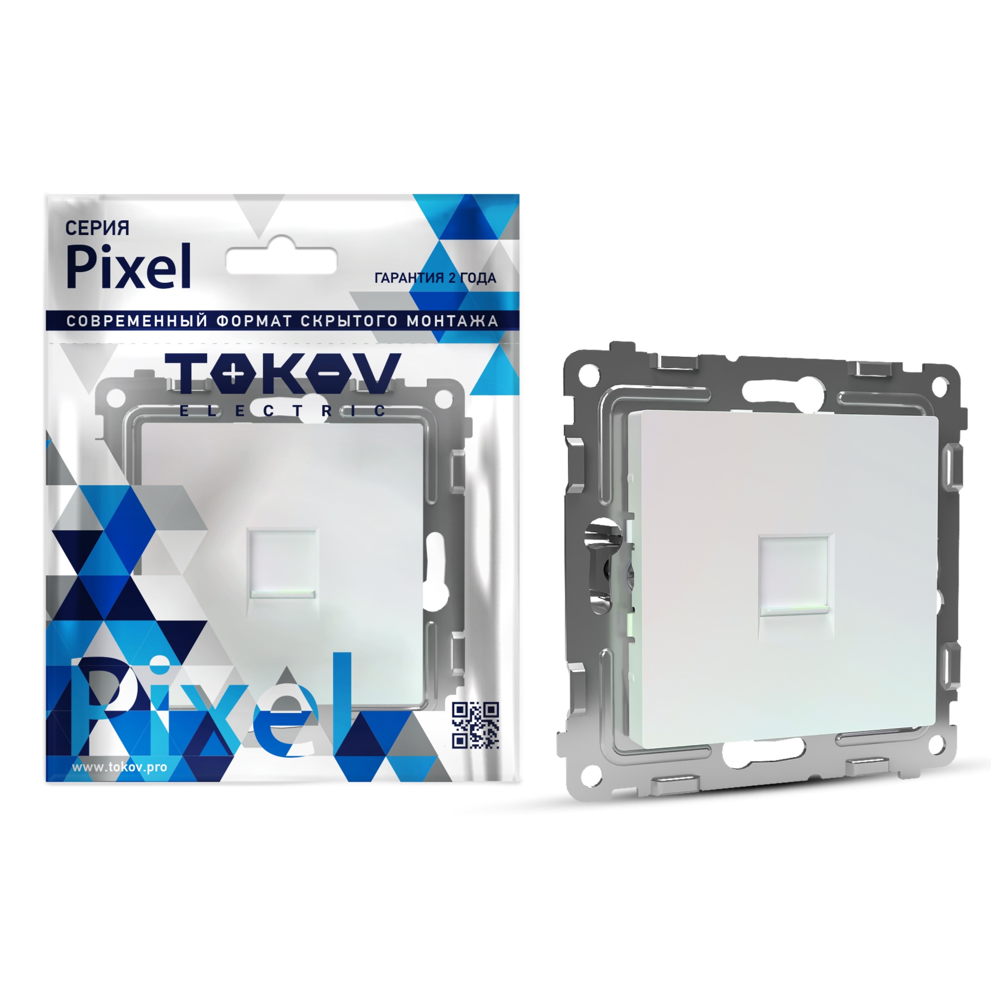 Розетка Tokov Electric Pixel телефонная 1-м RJ11 перламутровая
