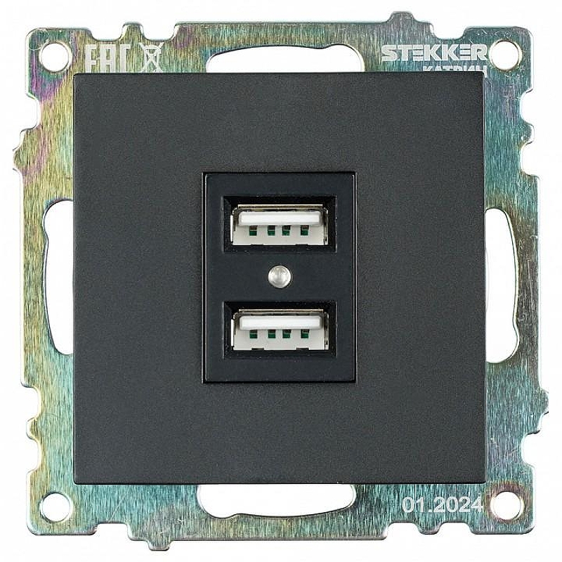 Розетка USB, без рамки Stekker Катрин 39616 цвет Черный
